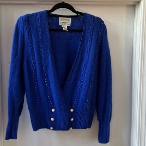 Elegant Angora 90’s Vintage Blue Cardigan with Button Details